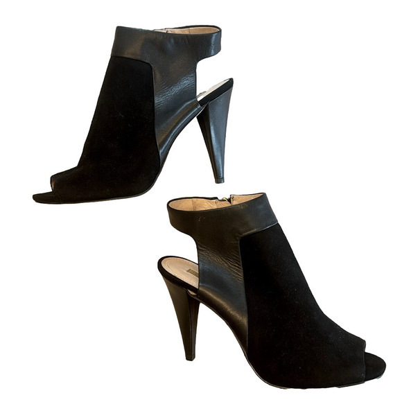 Louise et Cie Sabal Leather Peep Toe Sling Back Heeled Bootie Black 10 - Picture 3 of 8